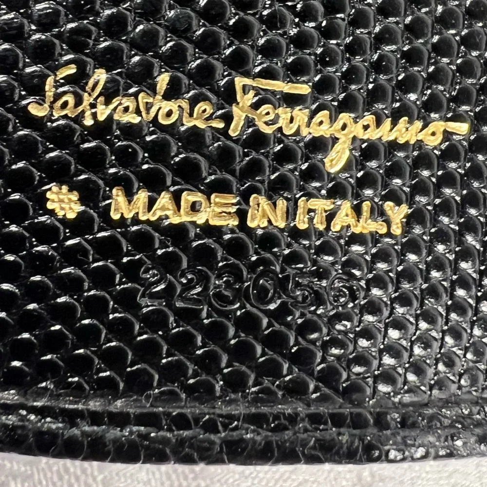 Salvatore Ferragamo Vara Black Lizard Embossed Leather Key Case
